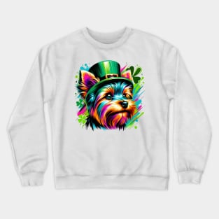 Yorkshire Terrier in Leprechaun Hat for St Patrick's Day Crewneck Sweatshirt